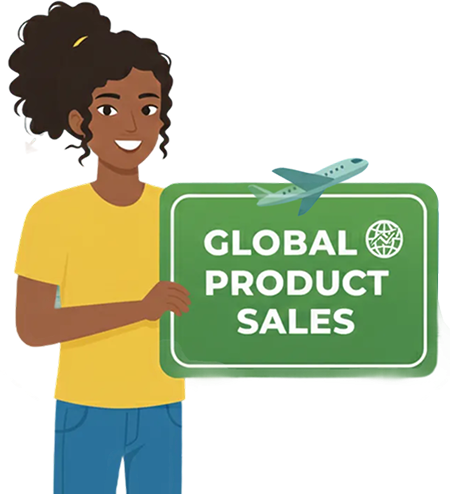 Global product sales - person with GLOBAL PRODUCT SALES sign